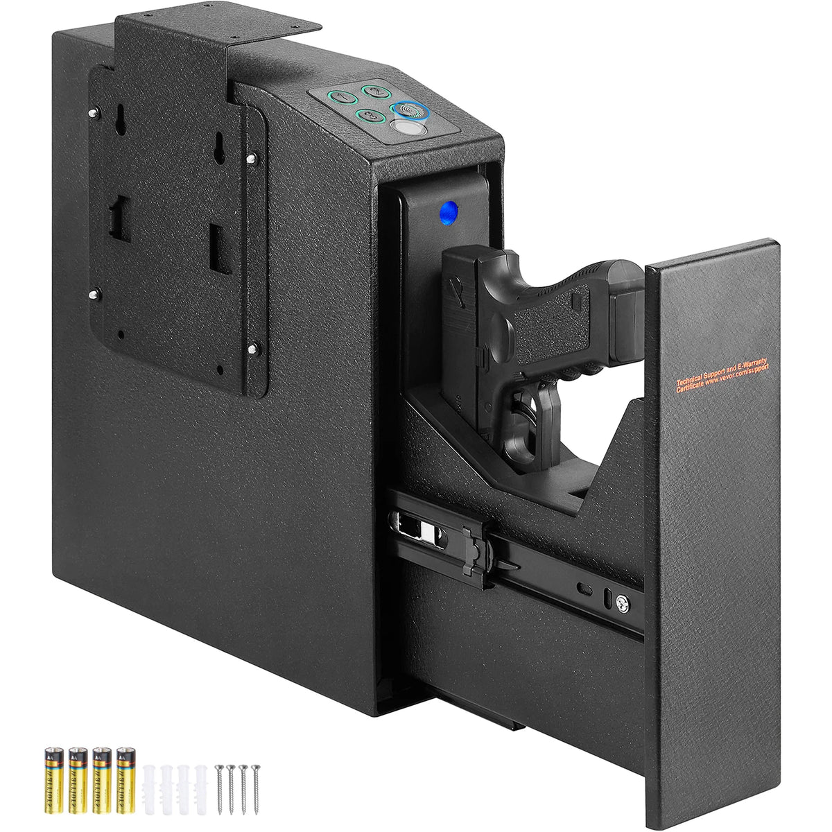 Mounted Gun Safe for Pistols, Biometric Gun Safe with Three Quick Access Ways of Fingerprints, Passwords and Keys, Handgun Safe for 1 Pistol for Home, Bedside, Nightstand, Wall