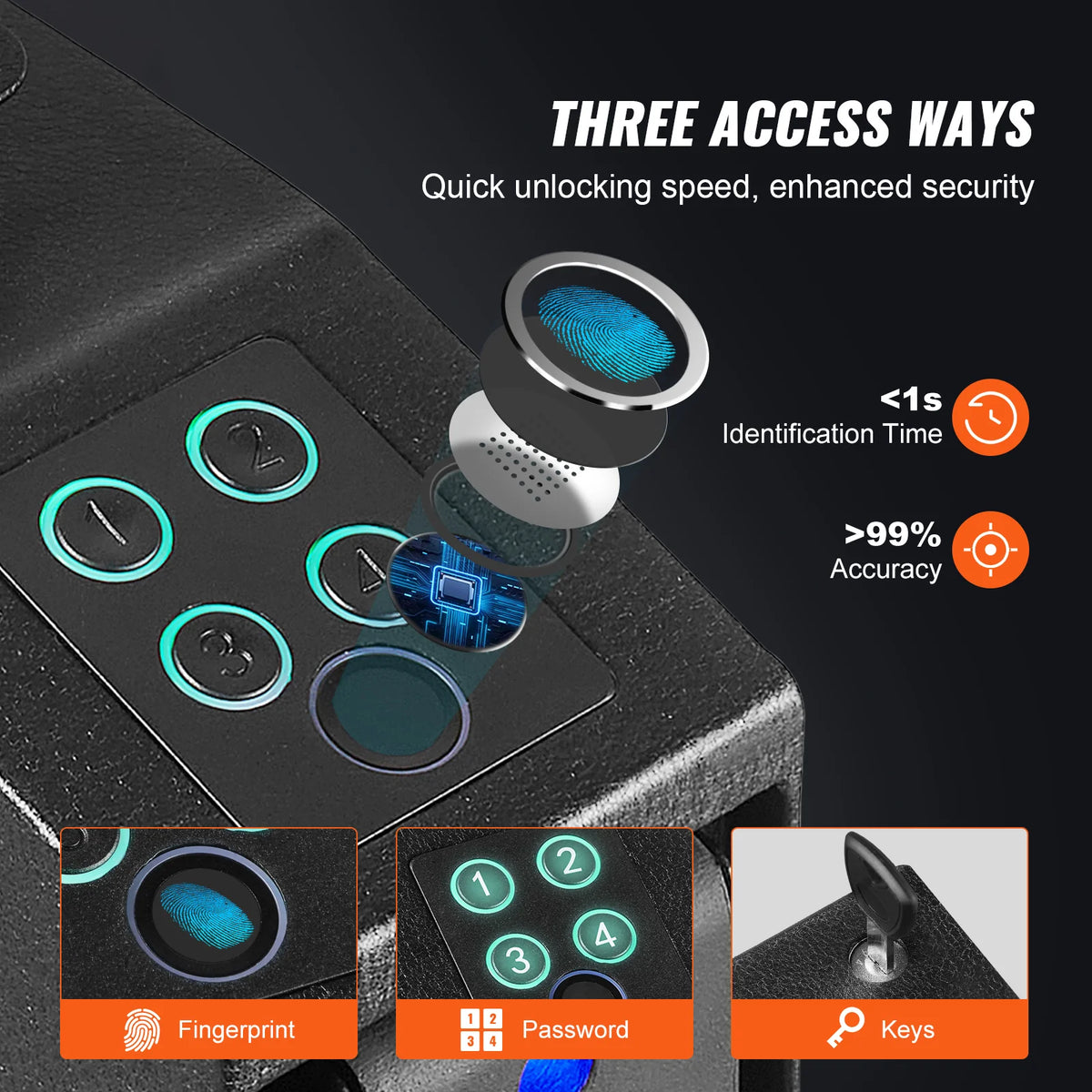 Mounted Gun Safe for Pistols, Biometric Gun Safe with Three Quick Access Ways of Fingerprints, Passwords and Keys, Handgun Safe for 1 Pistol for Home, Bedside, Nightstand, Wall