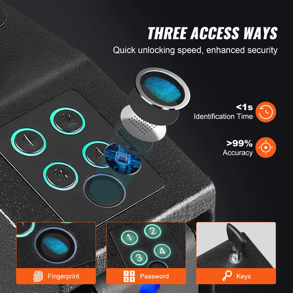 Mounted Gun Safe for Pistols, Biometric Gun Safe with Three Quick Access Ways of Fingerprints, Passwords and Keys, Handgun Safe for 1 Pistol for Home, Bedside, Nightstand, Wall