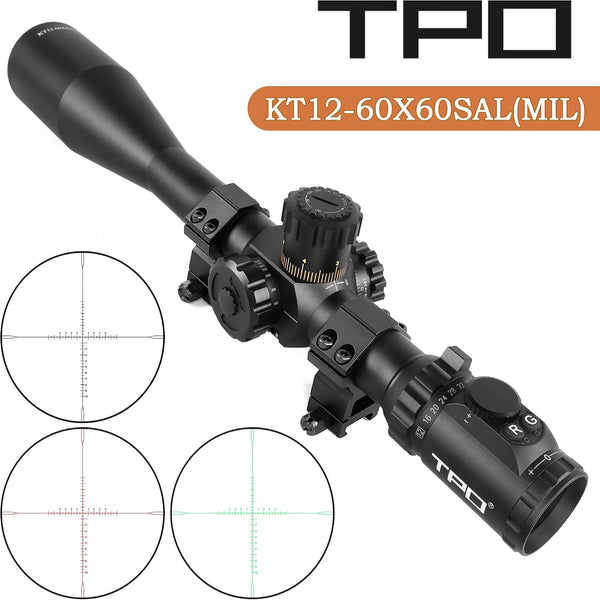 KT12-60X60SAL Long Range Rifle Scope 35Mm Tube Side Parallax Adjustment with Scope Rings